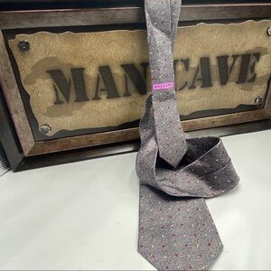 Bvlgari Silver Grey Red Yellow Silk Tie‎